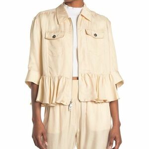 Cinq A Sept Helene Peplum Jacket Cupro Fabric Cream Ivory XS